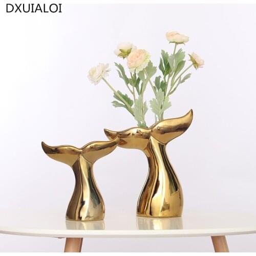 Modern ceramics vase handmade whale sculpture ceramics fish tail model livingroom decorations home decoration ornaments DXUIALOI