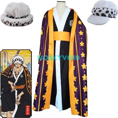 Anime Trafalgar Law Cosplay Kimono One Piece Costumes Trafalgar D Water Law Uniform and Hat Adult Japanese Kimono Anime Full Set