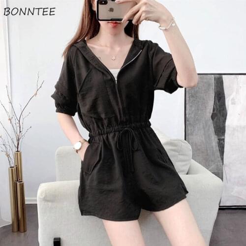 Rompers Women New Casual Fashion Wide-leg Soft Simple Ladies Outerwear Trendy Korean Loose High Waist Short Sleeve Teens Clothes