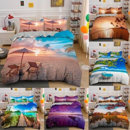 3D Landscape Duvet Cover Set Bedding Soft Comforter with 1/2pcs Pillow Shams