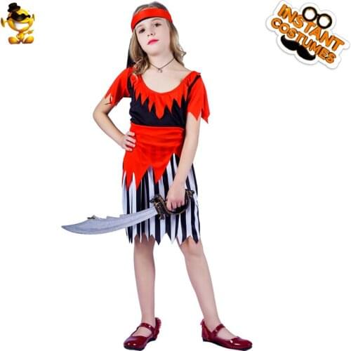 DSPLAY Girls Cosplay Pirate Costume Halloween Children Cute Pirate Birthday Party Dress