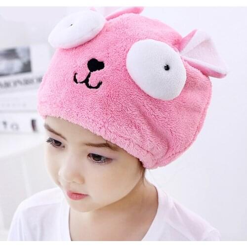 Cute Bath Towel Hair Dry Hat Shower Cap Strong Absorbing Drying Long - Velvet Ultra -Soft Children 's Special Dry Hair Cap Towel