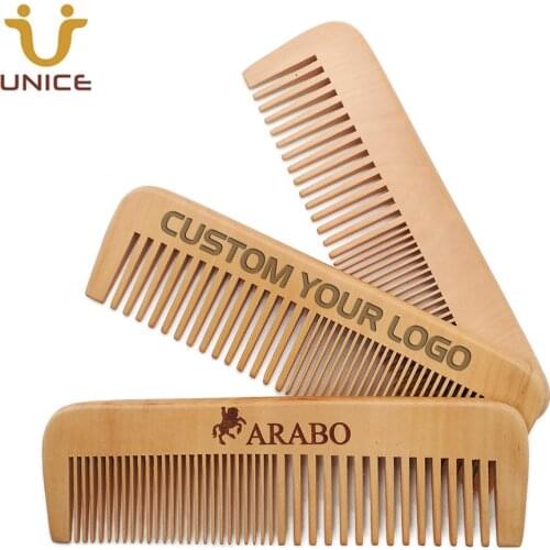100 pcs/lot Amazon Hot Sale Customized LOGO Fine & Coarse Teeth Wood Beard Combs Hair Comb for Men Women 17*5cm