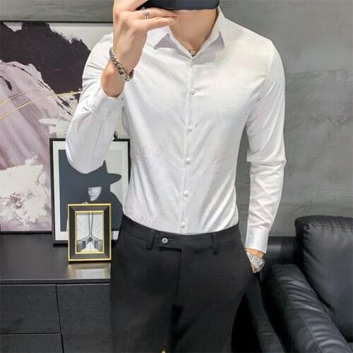 Fashion Korean Slim Fit Colorful Print Shirt Men Clothing Brand New Autumn All Match Long Sleeve Gentlemen Prom Tuxedo Dress 3XL
