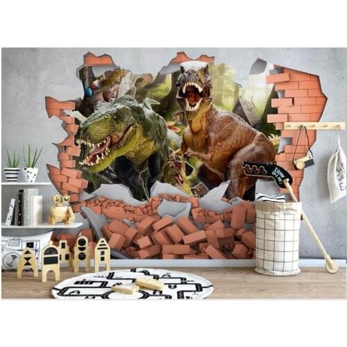 WDBH custom mural 3d photo wallpaper Dinosaur broken brick and wall childrens house 3d wall murals wallpaper for walls 3 d
