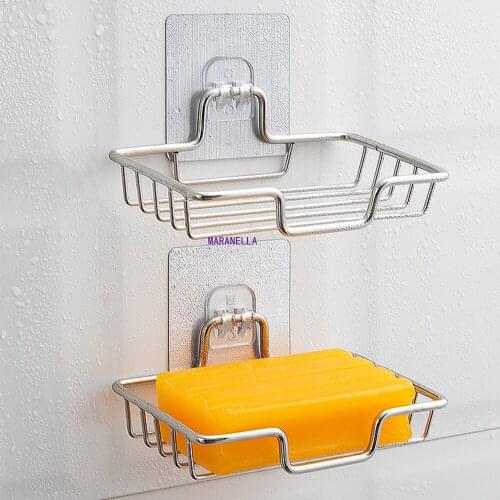 High Quality Soap Rack Wall Mounted Soap Holder Stainless Steel Soap Sponge Dish Bathroom Accessories Soap Dishes Self Adhesive