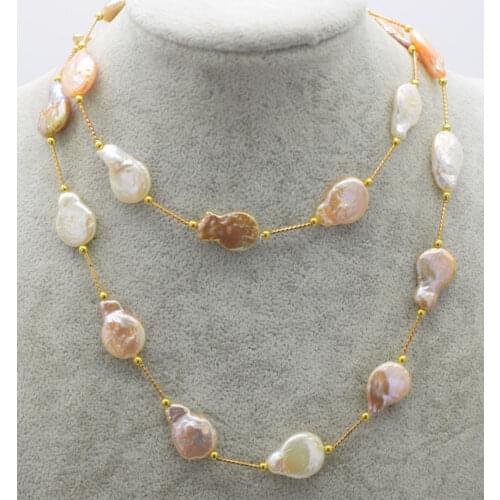 Beautiful new Natural freshwater pearl white pink purple 15-20mm coin shape necklace wholesale nature 30"