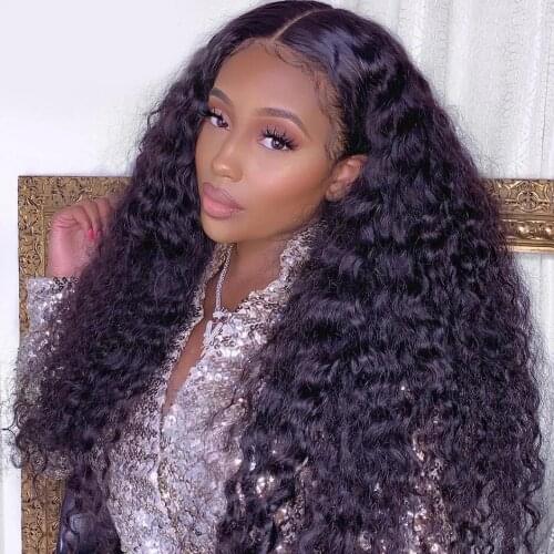 13x4 Water Wave Lace Front Wigs 250 Density Curly Lace Closure Wig For Black Women Lace Front Wig Deep Wave Pre Plucked HD Lace