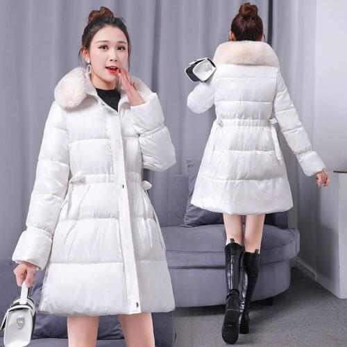 2021 New Winter Parkas Women Big Fur Collar Down Cotton JacketStudents Korean Slim Thicken Long Coat Warm Snow Outwear Mujer