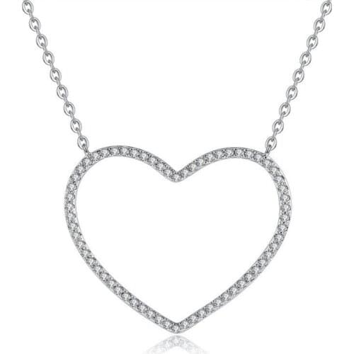 Silver Color Heart Necklace Fashion Lady Inlaid Transparent Zircon Heart Pendant Necklace Simple Necklace Gift for Friends