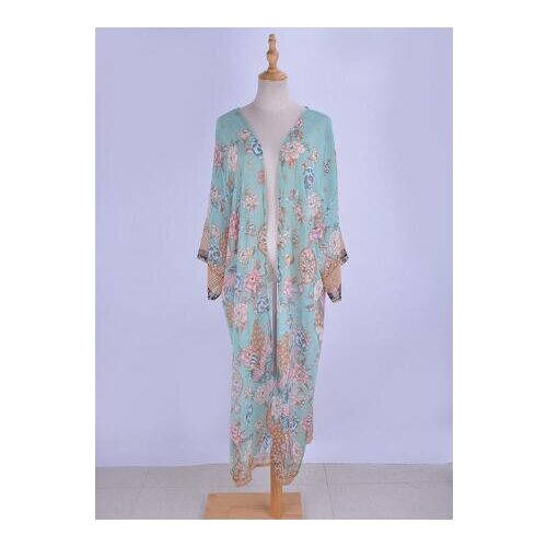 Print chiffon beach cover up summer kimono bikini outer cover swimwear sexy long cardigan bohemian holiday cover-up