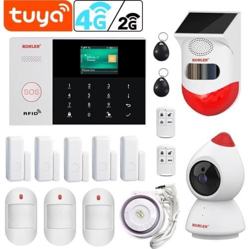 Tuya Smart Life Home Burglar Security Alarm System Alexa WIFI GSM 4G 2G SMS Call App Control with Camera Outdoor PIR Solar Siren