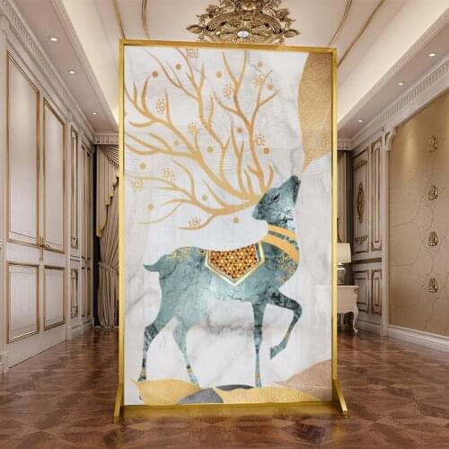 Nordic Light Luxury Art Screen Living Room Partition Entrance Blocking Decorative Metal Mobile Screen Elk