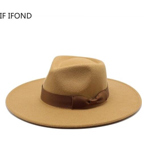 Solid British Style Soft Wool Warm Fedoras Cap Unisex New Design Concave Bowler Panama Jazz hat Big Brim Dress Hat