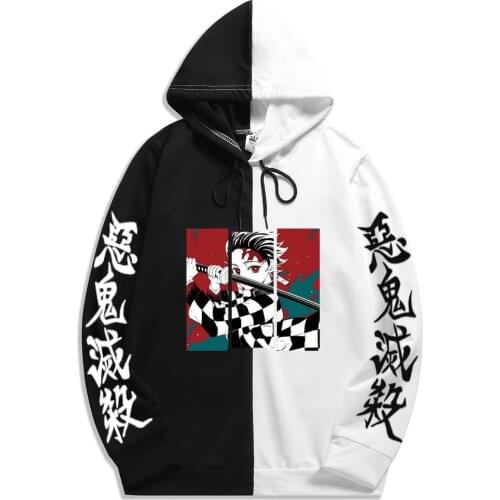 Demon Slayer print Patchwork Thin Hoodie Anime Hoodies Harajuku Streetwear sudaderas Men Women sweat capuche Sweatshirt
