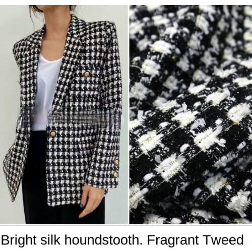 Houndstooth bright silk blended fragrant tweed suit jacket fashion fabric, sewing fabric factory shop is not out of stock