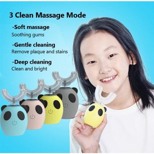 U-shaped Electric Toothbrush Kids Sonic Cold Light Gel Silicon Ultrasonic Tooth Brush Cartoon Pattern Children 3-15 Years Old