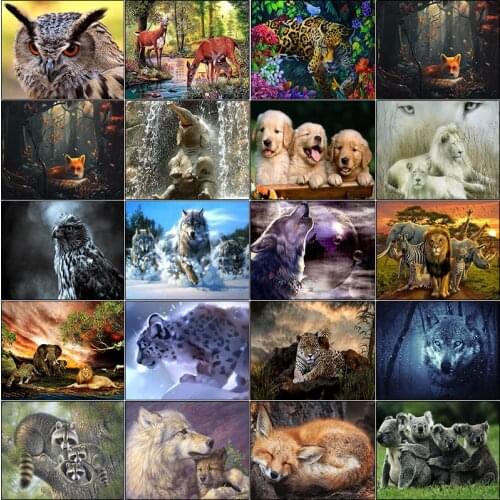 Cross stitch embroidery 5d diamond painting 3D Leopard Tiger Lion Wolf Fox Deer complet dirll drawing cuadros full square mosaic