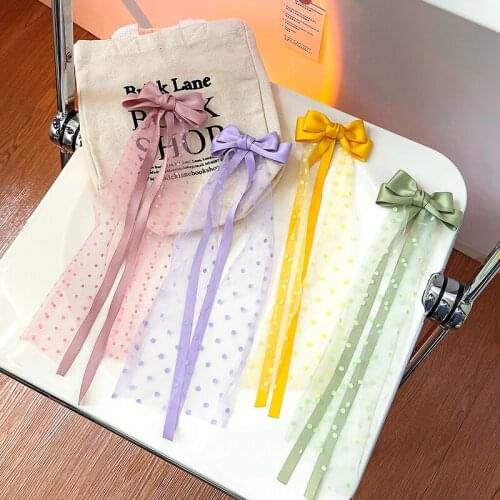 2 Pcs/Set Children Cute Lace Streamer Dot Bow Ornament Hair Clips Girls Colorful Alloy Barrettes Hairpins Kids Hair Accessories