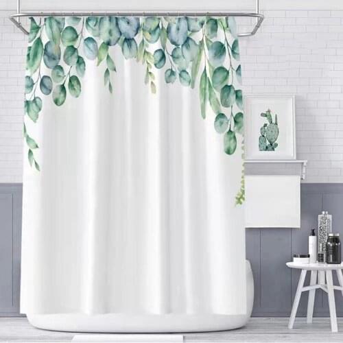 NHBR Green Tropical Shower Curtains Leaves Printed Curtains for Bathroom Natural Plant Polyester Waterproof Bathroom Curtains