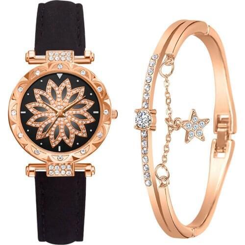 Women Quartz Watch With Bracelet Female Wristwatches Alloy Dial Leather Strap Luxury Fashion Wrist Watches Bracelets Sets Gifts