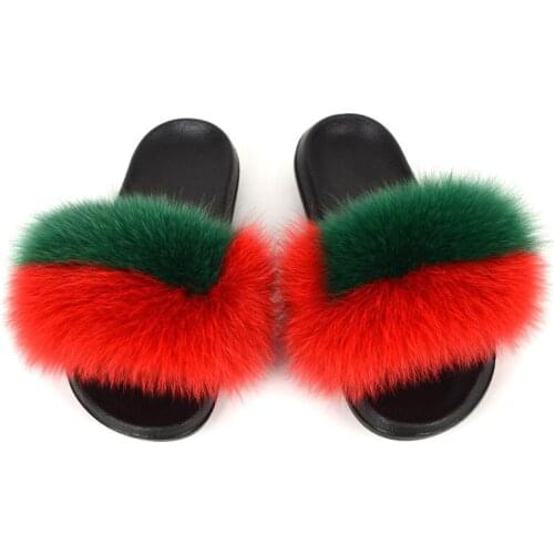 Womens New Sexy Fur Slippers Summer Fashion Casual Furry Fox Hair Slides Large Size 36-45 Comfort EVA Soled Fluffy Flip Flops