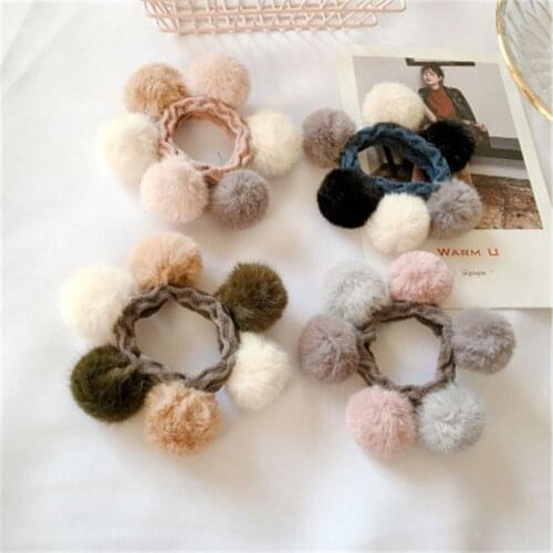 Women Scrunchies Elastic Hair Ties Bands Adult Plush Ball Fashion Girl Korean Mujer Accessories Hyuna Wholesale