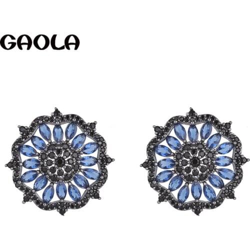 GAOLA Fashion Style Flower Shape Blue Stones Cubic Zircon Stud Earring For Women GLE7280L