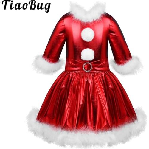 Girls Shiny Metallic Jazz Dance Costume Christmas Rave Outfits Leotard Dress Christmass Dress Figure Ice Skating Dress Performan