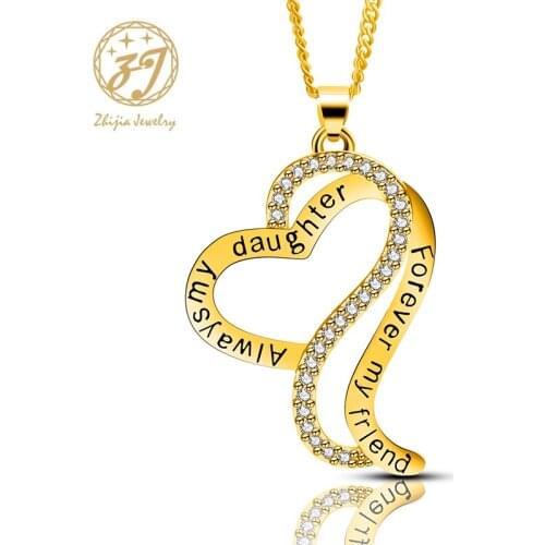 Zhijia New Design Style Crystal Rhinestone Inlaid Heart Shape Mother&Daughter Pendant Necklace For Women Mothers Day Gifts