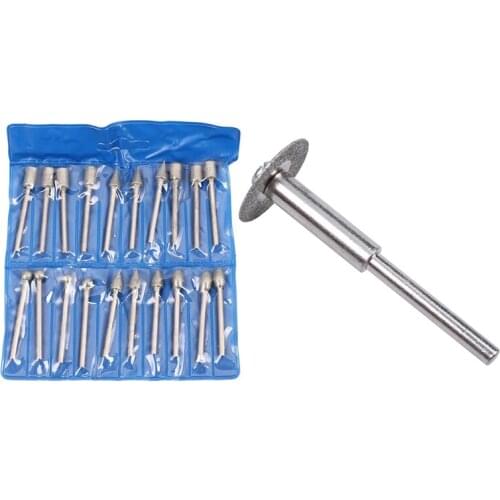 1 Pcs 16 mm Diamond Type, Rotary Disc Wheel for Dremel & 20Pcs 3mm Shank Diamond Grinding Burr Drill Bits Sets Kits