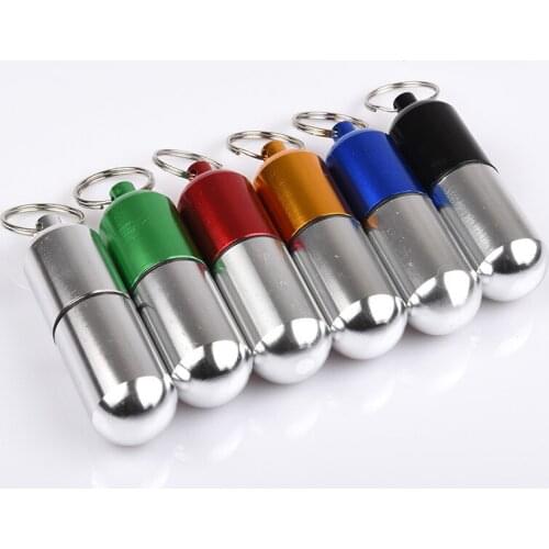 1pc Vitamin drug storage box with key chain portable pill box waterproof aluminum storage tank Pill Case (6 colors)