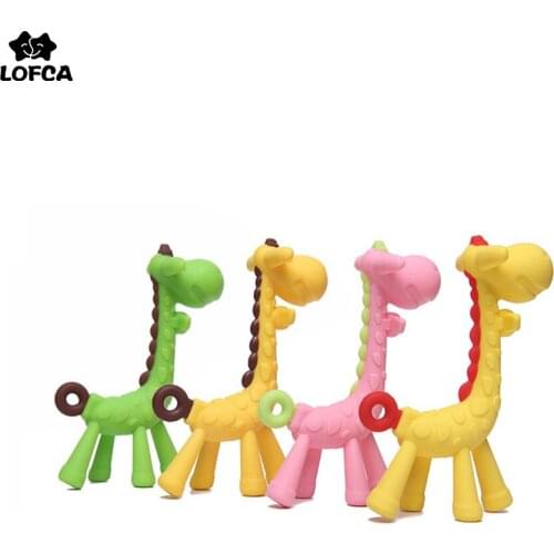 LOFCA 1pc Silicone Giraffe Baby Teether Animal Teether Toy Kids Nursing Teething Gift Food Grade Pacifier Chain Accessories