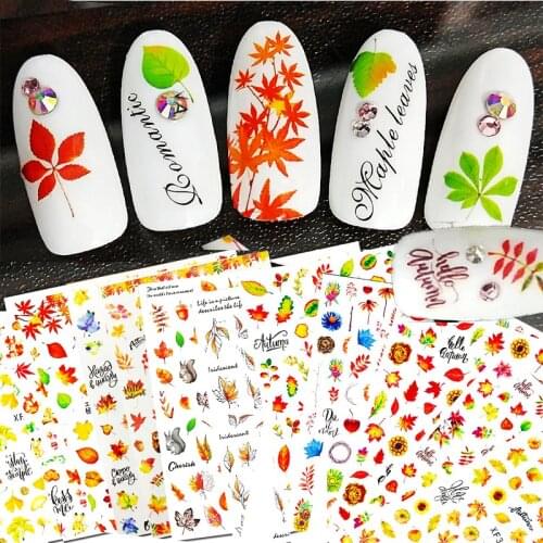 12pcs Autumn 2021 Newest Nail Maple-leaf Sticker 3D Art Kits,Adhesive 9.5X7.5cm Manicure Sticker Decal#2021