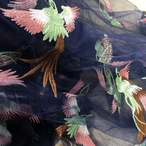 130CM navyblue phoenix bird cheongsam lady Dress Applique DIY scarf veil Embroidered Lace Fabric Patch curtain table cover