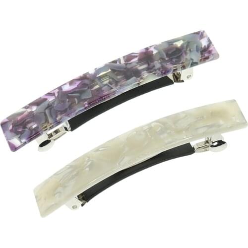 2pcs French Style Acetate Leopard Automatic Barrette Ponytail Holders White+Pink