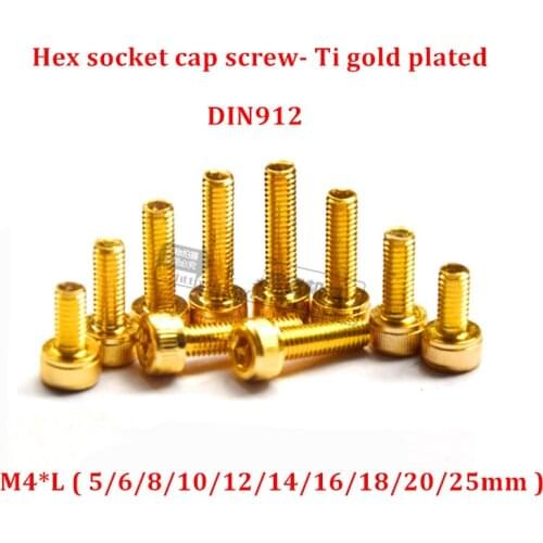 20pcs M4 Allen Screw Hex socket Knurled Cap Head Screw Carbon steel Ti gold Plated Cylinder Allen Machine Screw Bolt