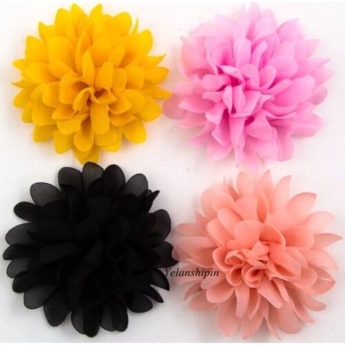 4" 16colors Big Fluffy Chiffon Hair Flower Clips For Kids Hair Accessories Fabric Flowers Clip For Kids Headbands DIY