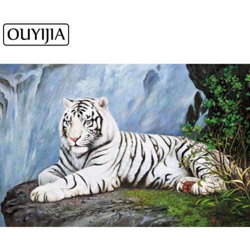 OUYIJIA White Tiger Diamond Embroidery 5D Diy Diamond Painting Cross Stitch Mosaic Full Square Home Paintings Hobbies Crafts