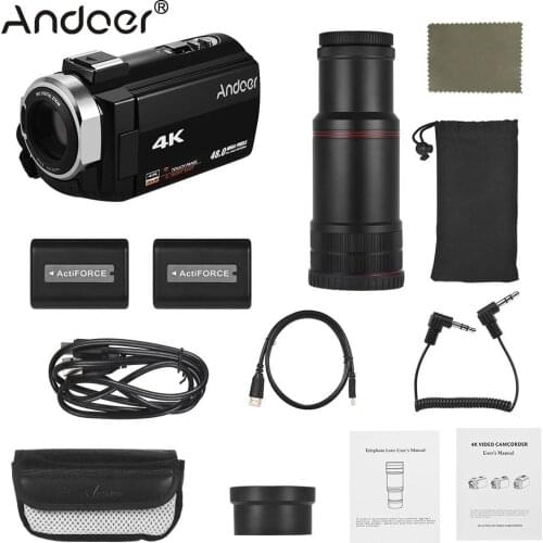 Andoer Camcorder Digital Video Camera 4K HD DV 16X Digital Zoom 3" TouchScreen Night Vision with Microphone Lens 2pcs Batteries