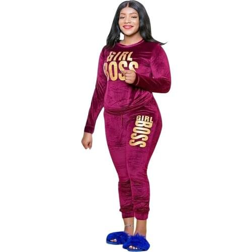 Velvet African Clothes For Women 2 Piece Set Tops Pants 2021 Spring Autumn New Letter Print African Tracksuit Set 5XL Plus Size