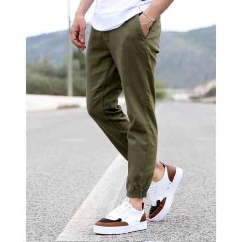 Premium Cargo Trousers Elastic Hem Khaki Jogging Gabardine