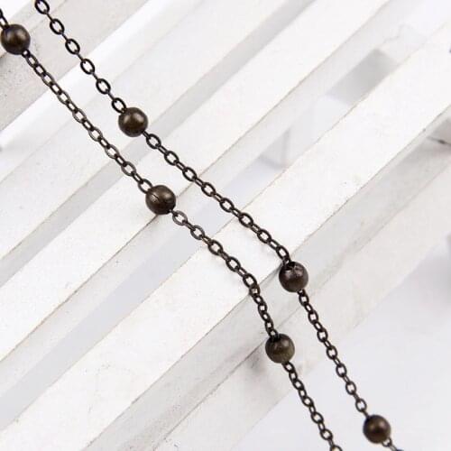 2m/lot 4mm Metal Open Link Chain With Bead Charm Antique bronze For Jewelry Making Diy Bracelet Necklace Bulk Oval Chains
