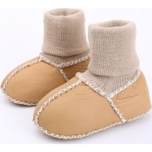 Cold Winter Baby Toddlers Slip-on Fur Snow Boots Infants Soft Sheepskin Prewalkers Socks Genuine Leather Wool Boots