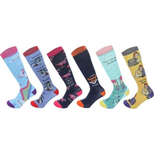 Cute Cartoon Print Compression Stockings High Quality Unisex Sports Running Knee High Socks Women Men Relieve Muscle Fatigue