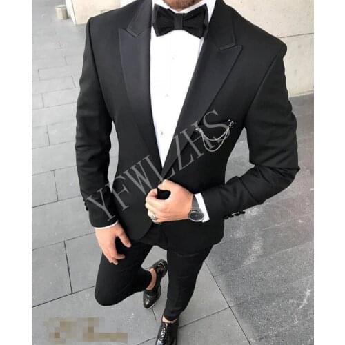 Handsome Groomsmen Peak Lapel Groom Tuxedos Mens Wedding Dress Man Jacket Blazer Prom Dinner (Jacket+Pants+Tie) A073