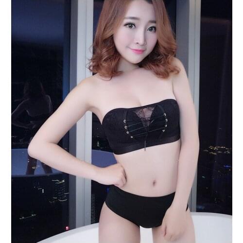 Fashion Women Stretch Sexy Lace Bra Push Up Wire Free Padded Strapless Seamless Tops Three Hook-and-eye Underwear Tank Tops