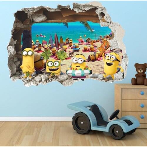 Cartoon 3D Yellow Boy Wall Sticker Cute On Holiday Smashed Window Baby Kids Room Bedroom Decoraton Vinyl Decals Art Mural Poster