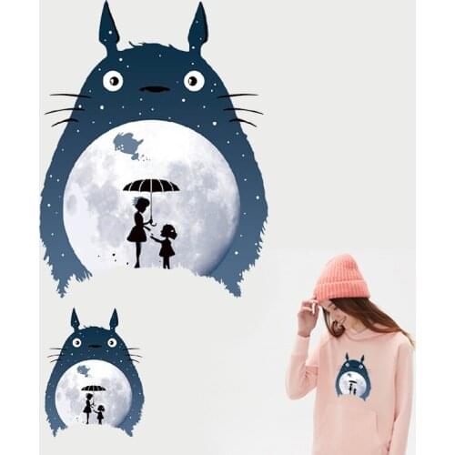 Cartoon Totoro Patch Iron on Transfer Moon Patches for Clothes T-shirt Applique Heat Transfer Vinyl Stickers Thermal Transfers