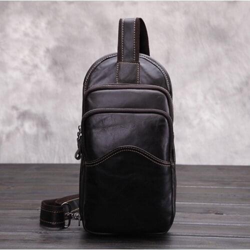 Casual Genuine Leather Chest Bags for Men Fit iPad Cow Leather One Shoulder sling Bags Male Mini Travel Chest Pack Anti Theft
